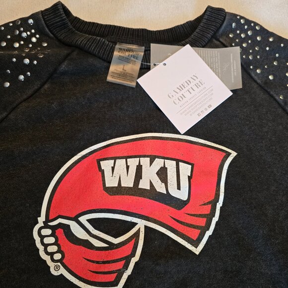 Gameday Couture WKU Large L NWT Cropped Charcoal Studded Pullover Sweatshirt NEW - Picture 4 of 15